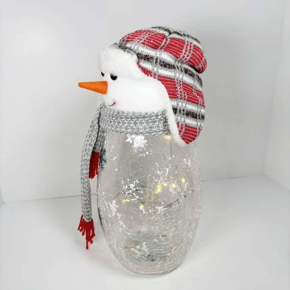 Heritage Home Holiday LED Handcrafted Snowman Crackle Glass Lamp 14